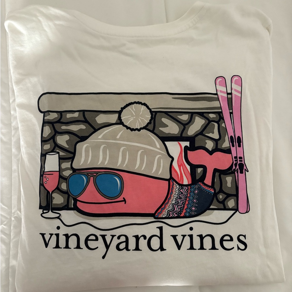 Vineyard Vines Long Sleeve White Tee with Ski Logo